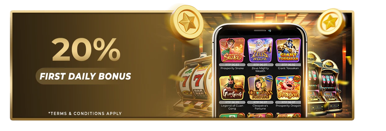 First Daily 20% Deposit Bonus: Singapore source artwork