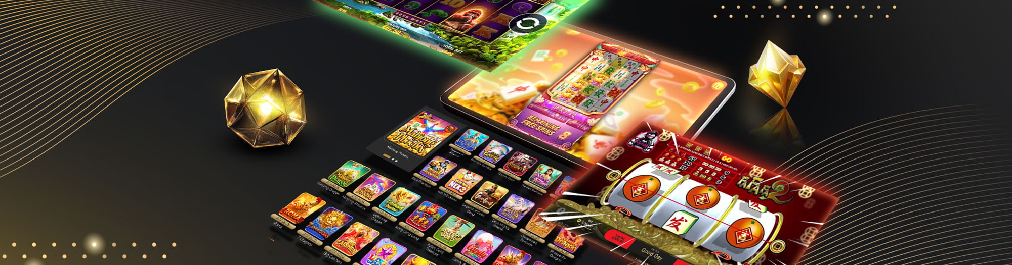 GOD55 game artwork featuring slot reels and game tiles